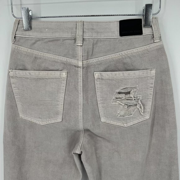 American Eagle Mom Jeans High Rise Distressed Destroyed Grey Denim Size 0 - Picture 5 of 12